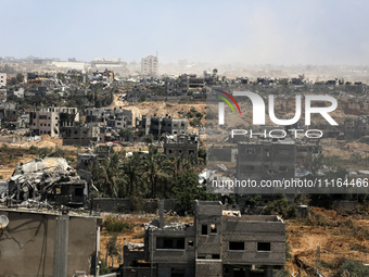 A general view is showing the rubble of destroyed buildings in Al-Zahra on the southern outskirts of Gaza City, on April 21, 2024, amid ongo...