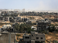 A general view is showing the rubble of destroyed buildings in Al-Zahra on the southern outskirts of Gaza City, on April 21, 2024, amid ongo...