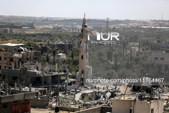 A general view is showing the rubble of destroyed buildings in Al-Zahra on the southern outskirts of Gaza City, on April 21, 2024, amid ongo...