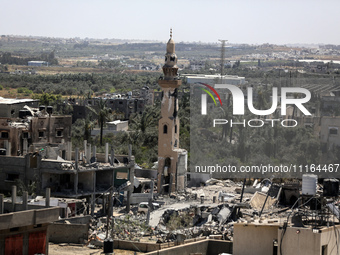 A general view is showing the rubble of destroyed buildings in Al-Zahra on the southern outskirts of Gaza City, on April 21, 2024, amid ongo...