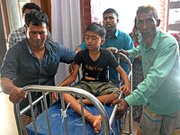 A child is receiving medical treatment for pneumonia at Dhaka Child Hospital amid an ongoing heatwave in Dhaka, Bangladesh, on April 21, 202...