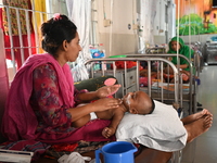 Children are receiving medical treatment for pneumonia at Dhaka Child Hospital amid an ongoing heatwave in Dhaka, Bangladesh, on April 21, 2...