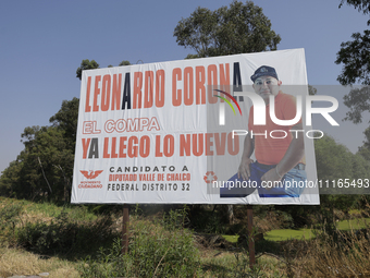 A view of political propaganda is seen in the Chalco-Xico Lake area, State of Mexico, on World Earth Day. The United Nations declared April...