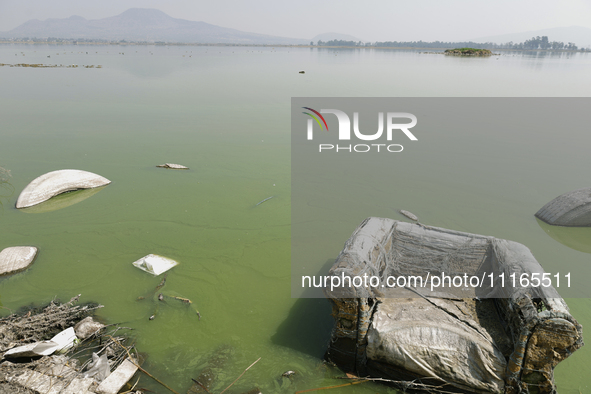 An armchair is sitting in Lake Chalco-Xico, State of Mexico. This Sunday is World Earth Day, which the United Nations declared as World Moth...