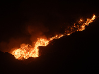 Smoke is billowing from a fire that has broken out at the Ghazipur landfill site on the outskirts of New Delhi, India, on April 21, 2024. (