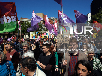 Thousands of people are demonstrating in the streets of Toulouse, France, on April 21, 2024, against the controversial A69 highway between T...