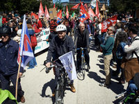 Cyclists are arriving from Castres to join the protest in Toulouse, France, on April 21, 2024. Several thousand people are demonstrating in...