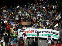 Several thousand people are demonstrating in the streets of Toulouse, France, on April 21, 2024, against the controversial A69 highway betwe...