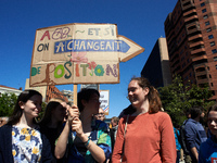 Three women are holding a placard that reads 'A69 and if we change the position'. Several thousand people are demonstrating in the streets o...