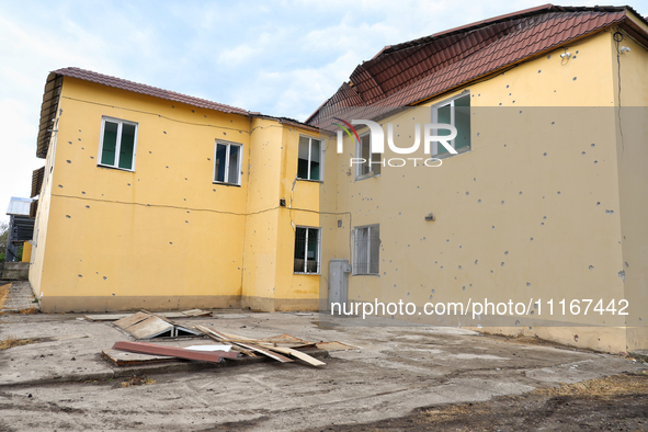 A building is being damaged by a Russian missile attack in the Odesa region, southern Ukraine, on April 21, 2024. The Russian invaders are s...