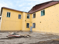 A building is being damaged by a Russian missile attack in the Odesa region, southern Ukraine, on April 21, 2024. The Russian invaders are s...