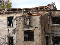 A building is being damaged by a Russian missile attack in the Odesa region, southern Ukraine, on April 21, 2024. According to reports, the...