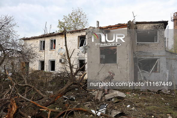 A building is being damaged by a Russian missile attack in the Odesa region, southern Ukraine, on April 21, 2024. According to reports, the...