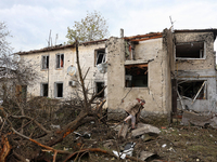 A building is being damaged by a Russian missile attack in the Odesa region, southern Ukraine, on April 21, 2024. According to reports, the...