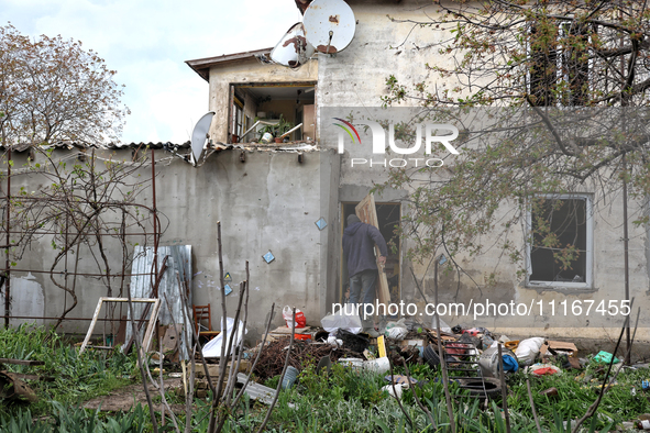 A building is being damaged by a Russian missile attack in the Odesa region, southern Ukraine, on April 21, 2024. According to reports, the...