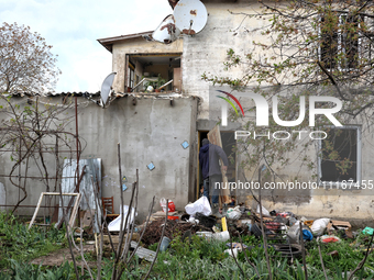 A building is being damaged by a Russian missile attack in the Odesa region, southern Ukraine, on April 21, 2024. According to reports, the...