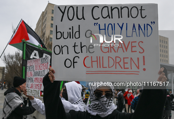 EDMONTON, CANADA - APRIL 21:
Members of the Palestinian diaspora supported by local activists, during the 'March For Gaza' rally, at Violet...