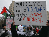 EDMONTON, CANADA - APRIL 21:
Members of the Palestinian diaspora supported by local activists, during the 'March For Gaza' rally, at Violet...