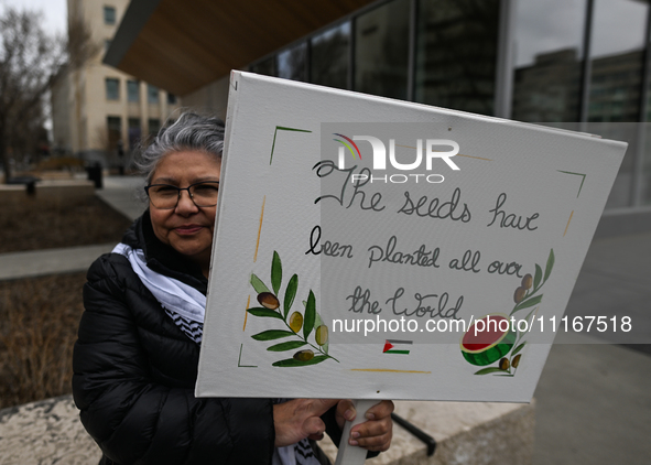 EDMONTON, CANADA - APRIL 21:
Members of the Palestinian diaspora supported by local activists, during the 'March For Gaza' rally, at Violet...