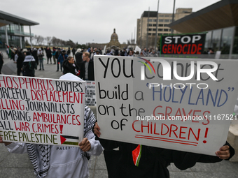 EDMONTON, CANADA - APRIL 21:
Members of the Palestinian diaspora supported by local activists, during the 'March For Gaza' rally, at Violet...