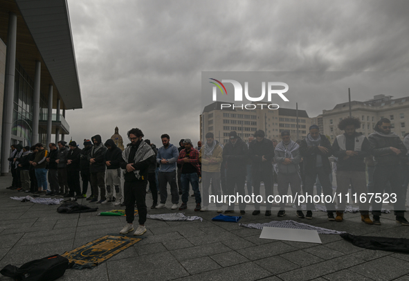 EDMONTON, CANADA - APRIL 21:
Members of the Palestinian diaspora and their supporters gather for a Dhuhr (midday) prayer at Violet King Henr...