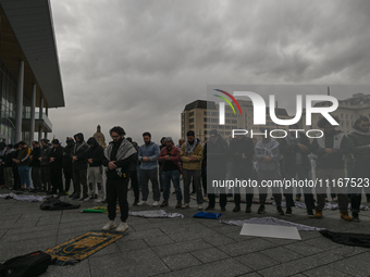 EDMONTON, CANADA - APRIL 21:
Members of the Palestinian diaspora and their supporters gather for a Dhuhr (midday) prayer at Violet King Henr...