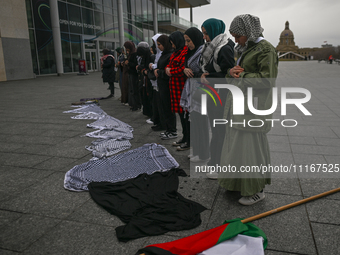 EDMONTON, CANADA - APRIL 21:
Members of the Palestinian diaspora and their supporters gather for a Dhuhr (midday) prayer at Violet King Henr...