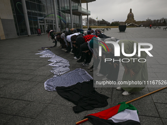 EDMONTON, CANADA - APRIL 21:
Members of the Palestinian diaspora and their supporters gather for a Dhuhr (midday) prayer at Violet King Henr...