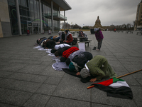 EDMONTON, CANADA - APRIL 21:
Members of the Palestinian diaspora and their supporters gather for a Dhuhr (midday) prayer at Violet King Henr...