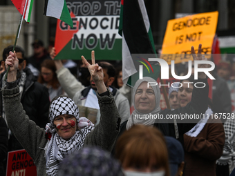 EDMONTON, CANADA - APRIL 21:
Members of the Palestinian diaspora supported by local activists, during the 'March For Gaza' rally, in downtow...