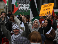 EDMONTON, CANADA - APRIL 21:
Members of the Palestinian diaspora supported by local activists, during the 'March For Gaza' rally, in downtow...