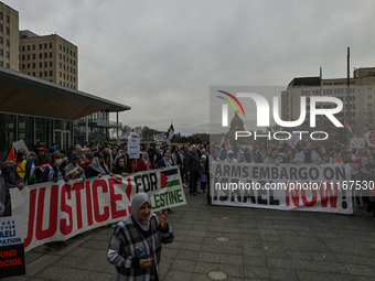 EDMONTON, CANADA - APRIL 21:
Members of the Palestinian diaspora supported by local activists, during the 'March For Gaza' rally, at Violet...