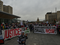 EDMONTON, CANADA - APRIL 21:
Members of the Palestinian diaspora supported by local activists, during the 'March For Gaza' rally, at Violet...