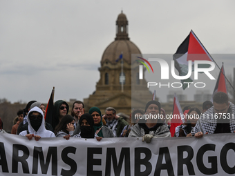 EDMONTON, CANADA - APRIL 21:
Members of the Palestinian diaspora supported by local activists, during the 'March For Gaza' rally, at Violet...