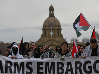 EDMONTON, CANADA - APRIL 21:
Members of the Palestinian diaspora supported by local activists, during the 'March For Gaza' rally, at Violet...