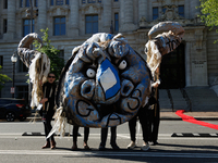 Climate activists with the Extinction Rebellion DC organization stage a protest outside of the John A. Wilson building in Washington, D.C. o...