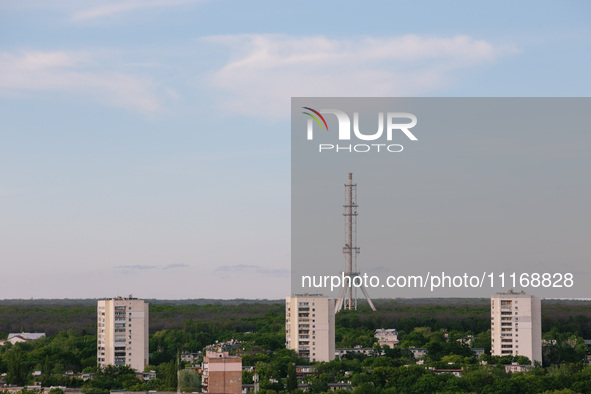 A view of the remains of the tower is being shown, in Kharkiv, Ukraine, on on April 22, 2024. 