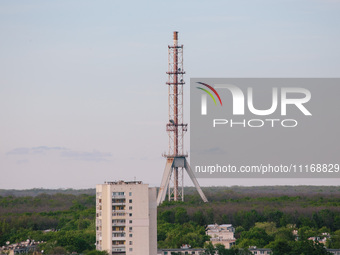 A view of the remains of the tower is being shown, in Kharkiv, Ukraine, on on April 22, 2024. (