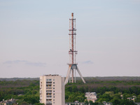 A view of the remains of the tower is being shown, in Kharkiv, Ukraine, on on April 22, 2024. (