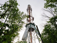 A view of the remains of the tower is being shown, in Kharkiv, Ukraine, on on April 22, 2024. (