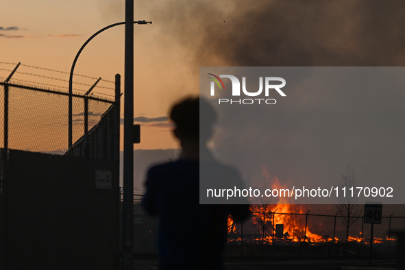 EDMONTON, CANADA - APRIL 22:
Flames tore through Edmonton's historic Hangar 11 on Monday evening, on April 22, 2024, in Edmonton, Alberta, C...