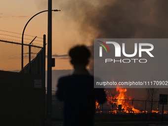 EDMONTON, CANADA - APRIL 22:
Flames tore through Edmonton's historic Hangar 11 on Monday evening, on April 22, 2024, in Edmonton, Alberta, C...