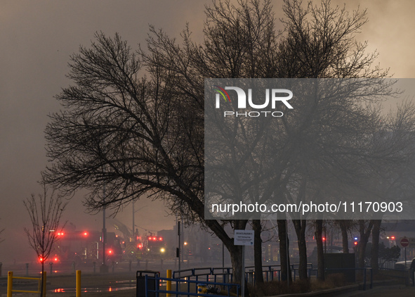 EDMONTON, CANADA - APRIL 22:
Emergency services at the scene as firefighters relentlessly combat flames that tore through Edmonton's histori...