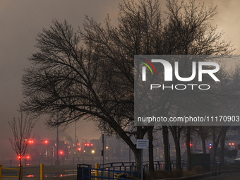 EDMONTON, CANADA - APRIL 22:
Emergency services at the scene as firefighters relentlessly combat flames that tore through Edmonton's histori...