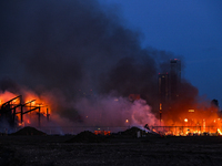 EDMONTON, CANADA - APRIL 22:
Several units of firefighters combat flames that tore through Edmonton's historic Hangar 11 on Monday evening,...