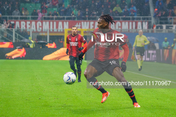 Rafael Leao is playing for AC Milan against FC Internazionale in the Serie A match at Giuseppe Meazza Stadium on April 22, 2024. 