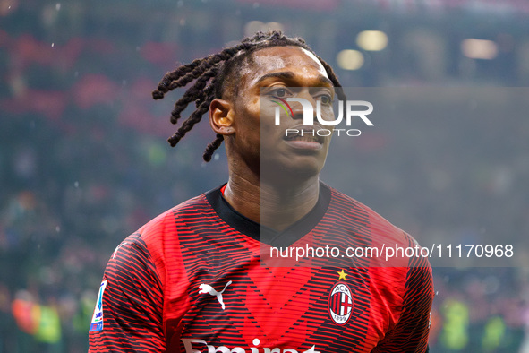 Rafael Leao is playing for AC Milan against FC Internazionale in the Serie A match at Giuseppe Meazza Stadium on April 22, 2024. 