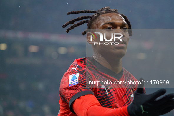 Rafael Leao is playing for AC Milan against FC Internazionale in the Serie A match at Giuseppe Meazza Stadium on April 22, 2024. 