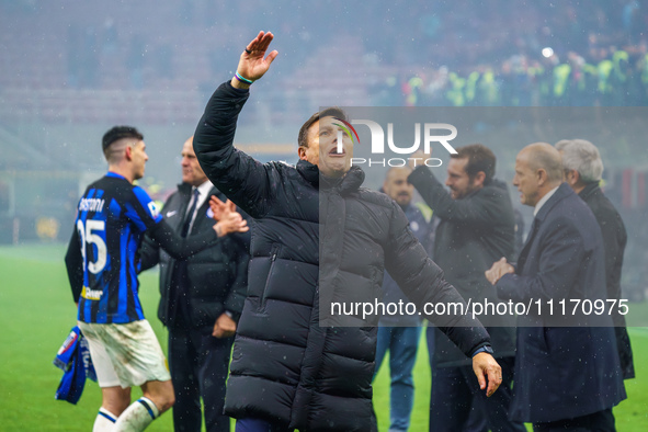 Javier Zanetti is celebrating during the AC Milan versus FC Internazionale match in Serie A at Giuseppe Meazza Stadium on April 22, 2024. 