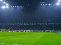 The atmosphere is electric at the San Siro Stadium during the match between AC Milan and FC Internazionale for Serie A at Giuseppe Meazza St...